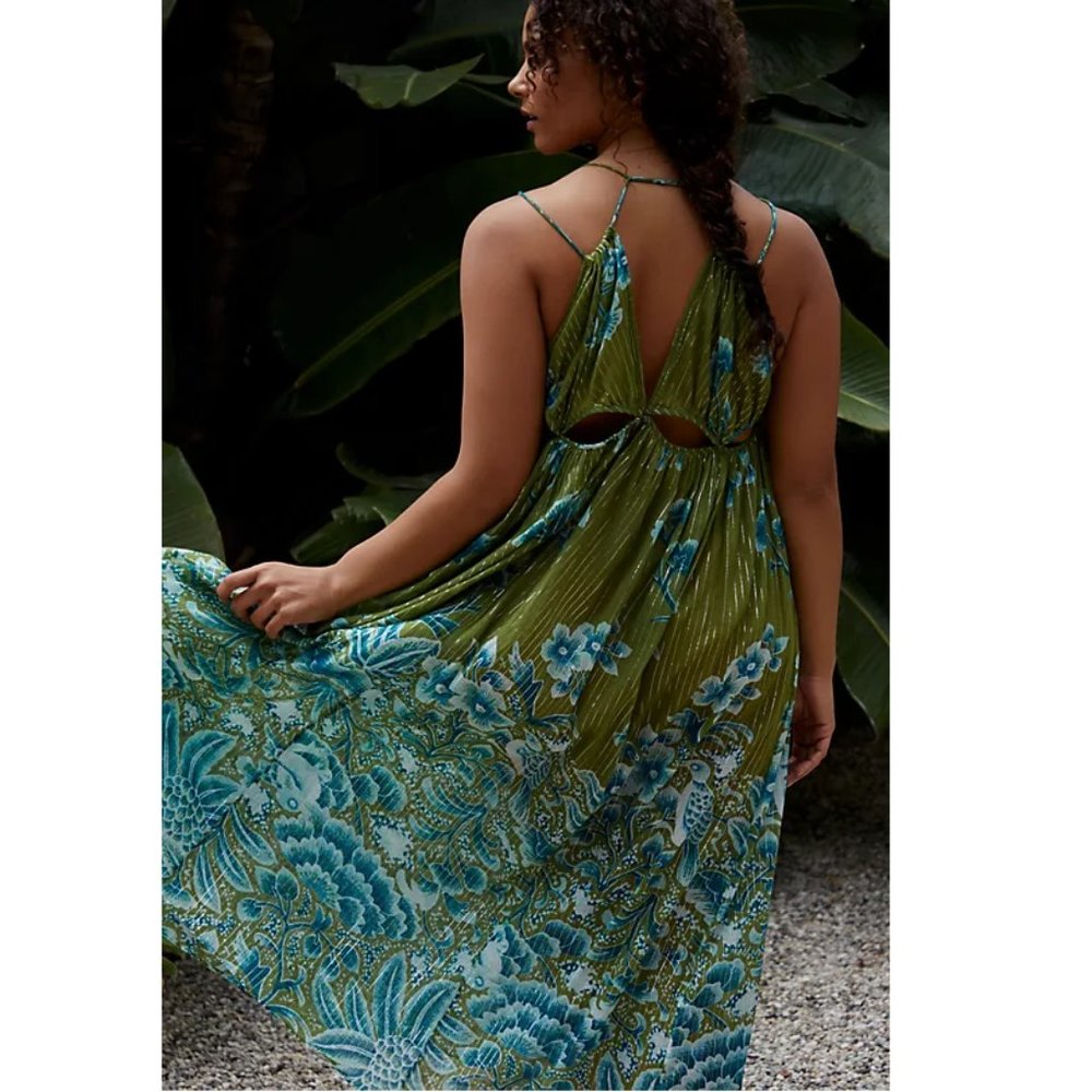 Anthropologie Cutout Maxi Dress Green - Medium Petite MP - Picture 3 of 9